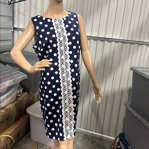 Madison Leigh women’s Navy Polka Dot with back zipper Midi Dress size 12